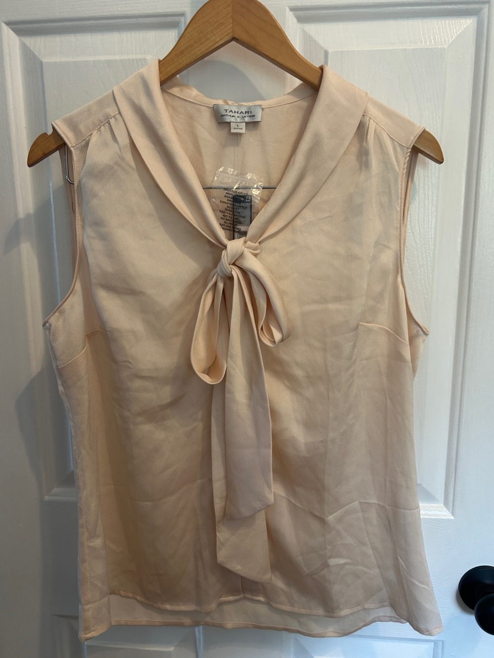 Tahari Pale Blush Tie-Neck Sleeveless Blouse